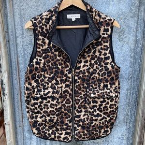 Leopard Print Zipper Vest With Pockets